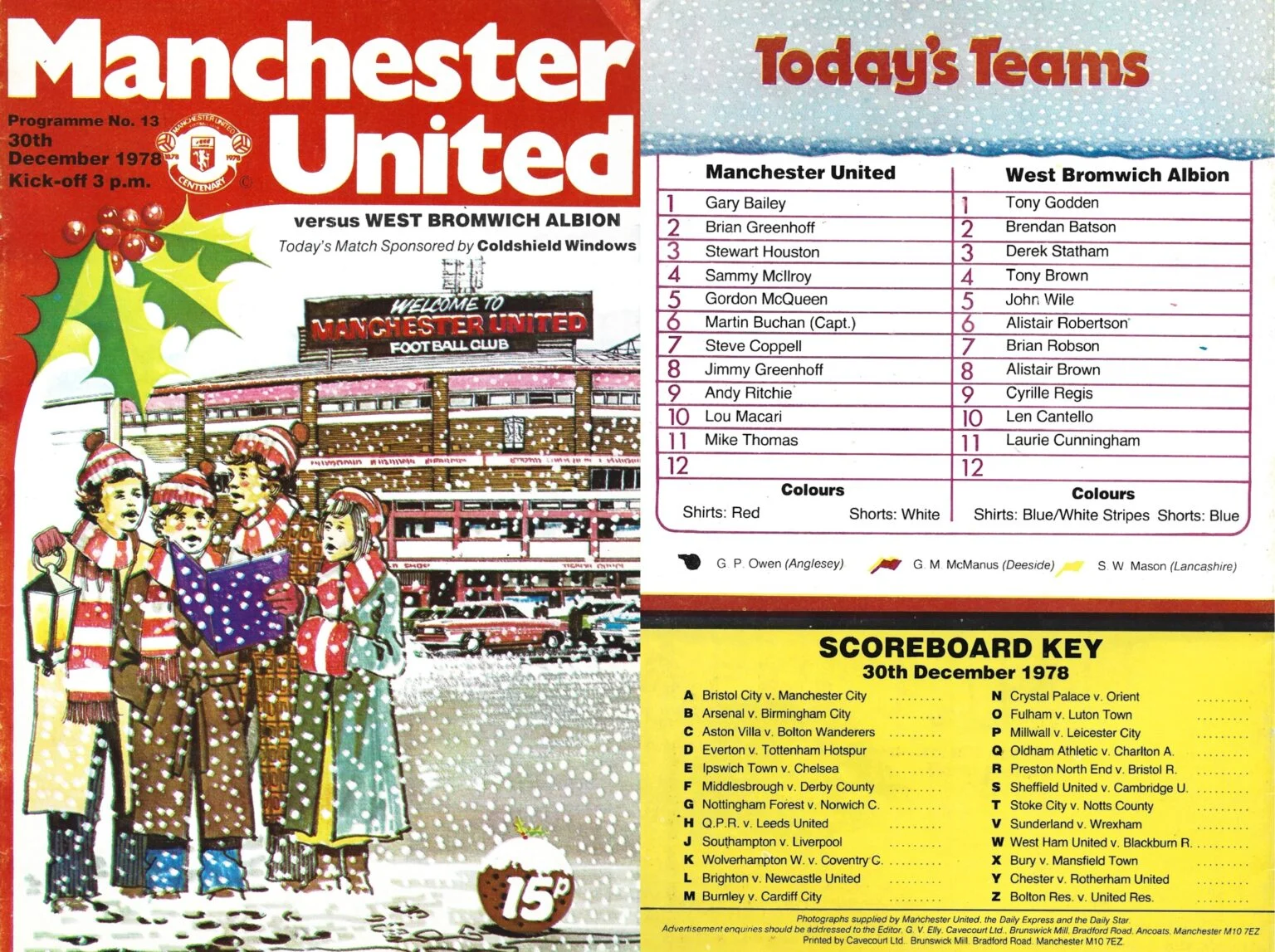 Manchester United v West Bromwich Albion matchday programme, December 30, 1978